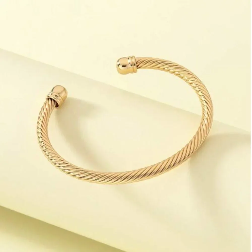 Gold Color Open Cuff Bracelet Adjustable - Picture 3 of 4